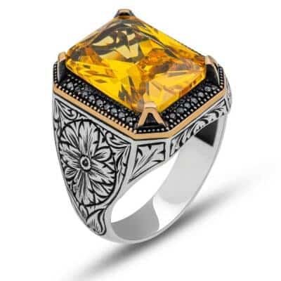 Bague avec Citrine pour homme