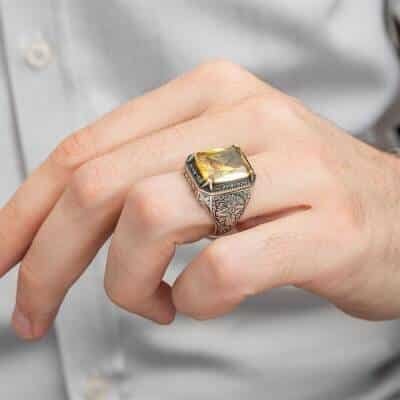 Bague avec Citrine pour homme