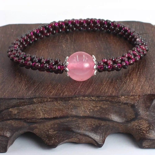 Bracelet en Grenat et Quartz Rose