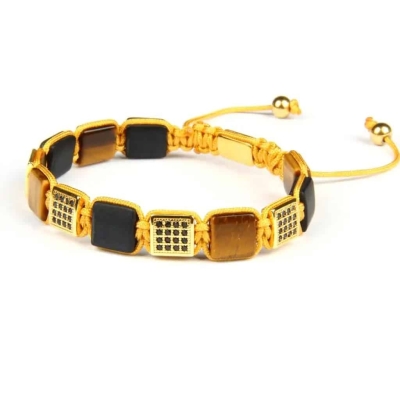 Bracelet en Onyx noir et Oeil de Tigre