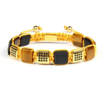 Bracelet en Onyx noir et Oeil de Tigre