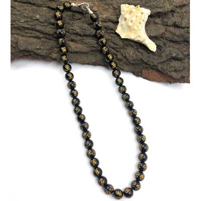 Collier en perles d'onyx noir pour homme et femme