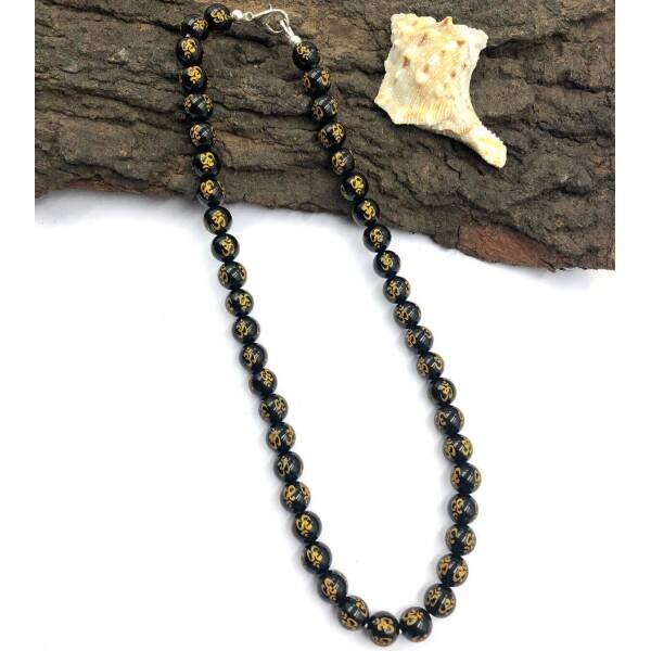 Collier en perles d'onyx noir pour homme et femme