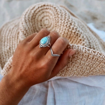 Bague en argent et Larimar pour femme