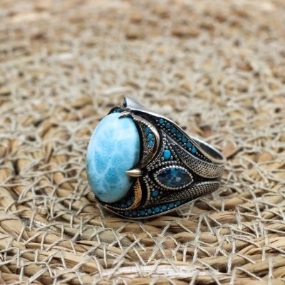 Bague en argent et Larimar pour homme