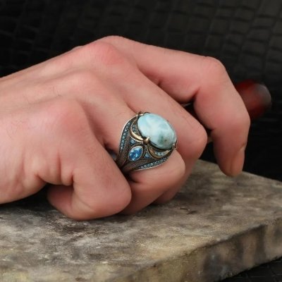 Bague en argent et Larimar pour homme
