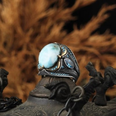 Bague en argent et Larimar pour homme