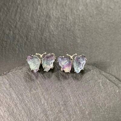 Boucles d'oreilles clous en argent et fluorite