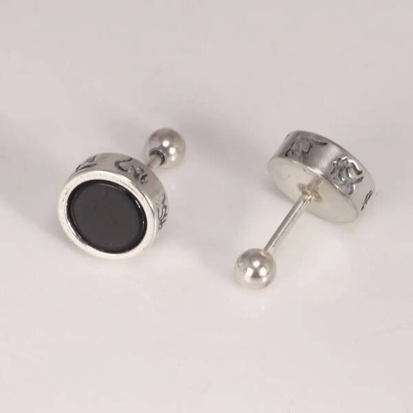 Boucles d'oreilles en argent et onyx noir pour homme