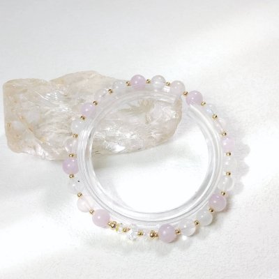 Bracelet avec kunzite, quartz rose et pierre de lune