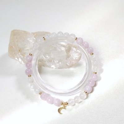 Bracelet avec kunzite, quartz rose et pierre de lune