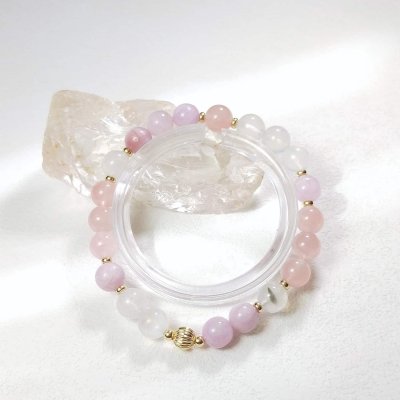 Bracelet avec kunzite, quartz rose et pierre de lune