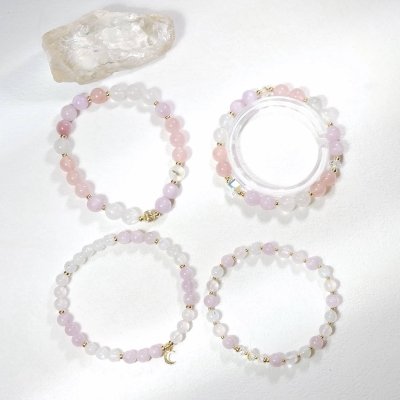 Bracelet avec kunzite, quartz rose et pierre de lune