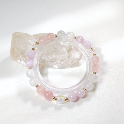 Bracelet avec kunzite, quartz rose et pierre de lune