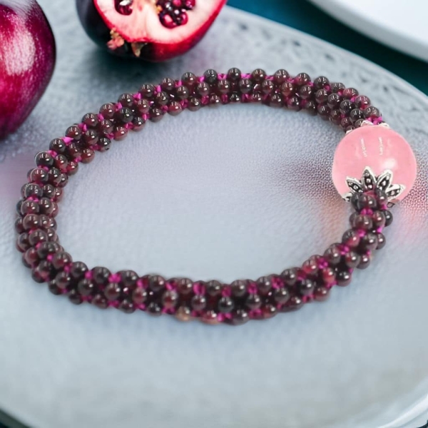 Bracelet en Grenat et Quartz Rose