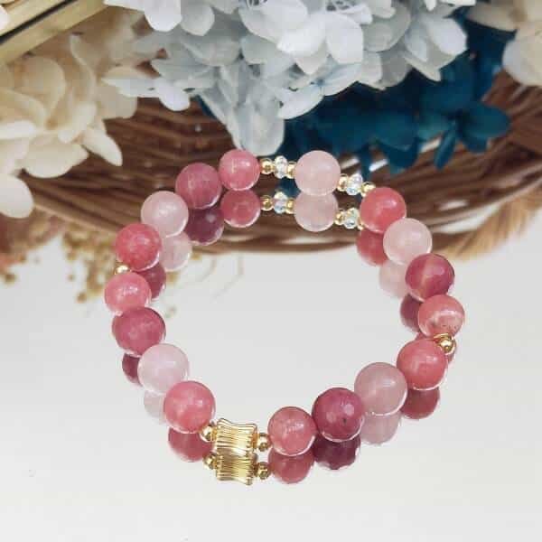 Bracelet en Rhodonite et Quartz rose