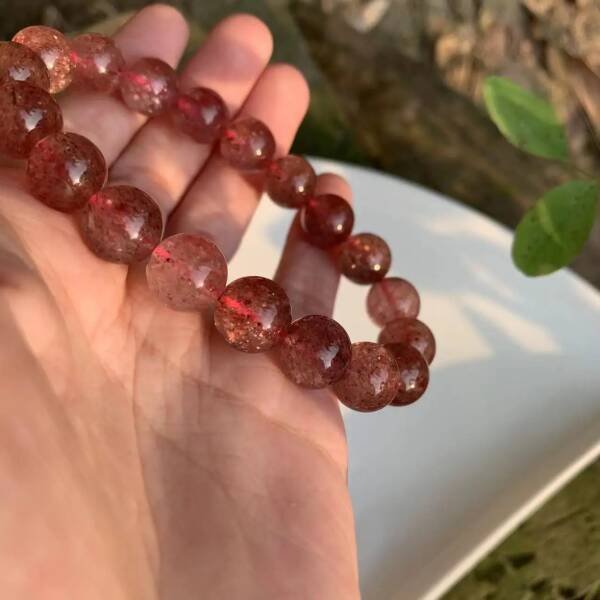 Bracelet en perles de quartz fraise