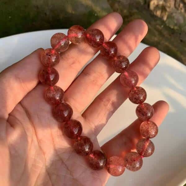 Bracelet en perles de quartz fraise