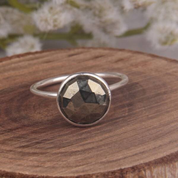 Bague fine en argent et pyrite