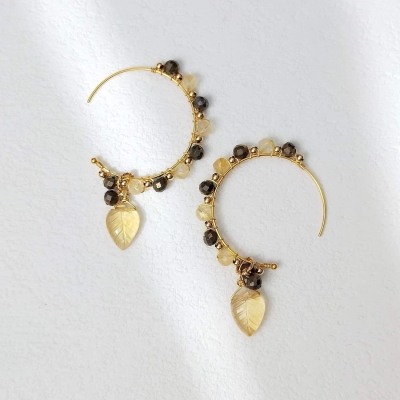 Boucles d'oreilles créoles avec citrine et pyrite