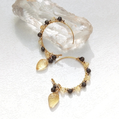 Boucles d'oreilles créoles avec citrine et pyrite