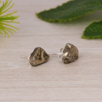 Boucles d'oreilles en argent et pyrite brute