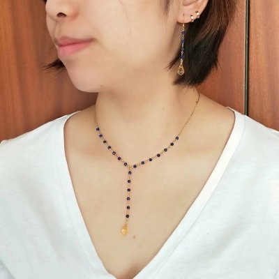 Boucles d'oreilles pendantes avec citrine et lapis lazuli