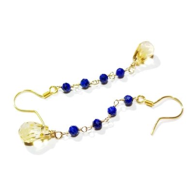 Boucles d'oreilles pendantes avec citrine et lapis lazuli