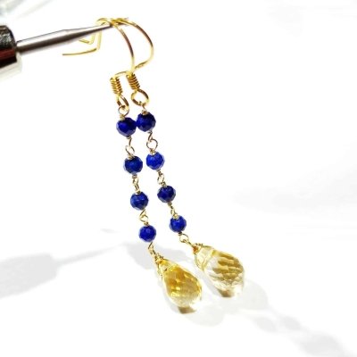 Boucles d'oreilles pendantes avec citrine et lapis lazuli