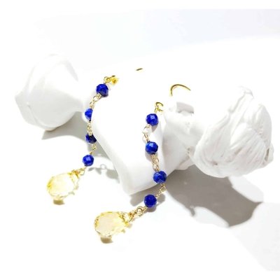 Boucles d'oreilles pendantes avec citrine et lapis lazuli