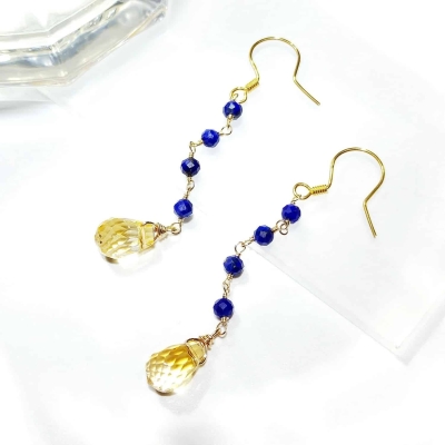 Boucles d'oreilles pendantes avec citrine et lapis lazuli