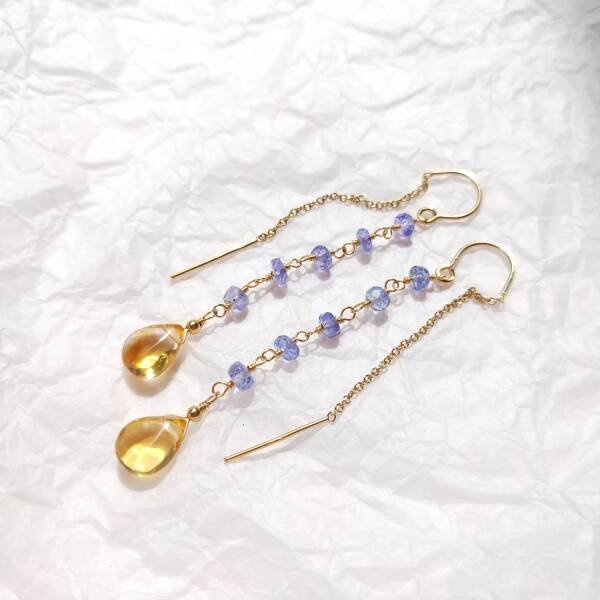 Boucles d'oreilles pendantes en tanzanite et citrine