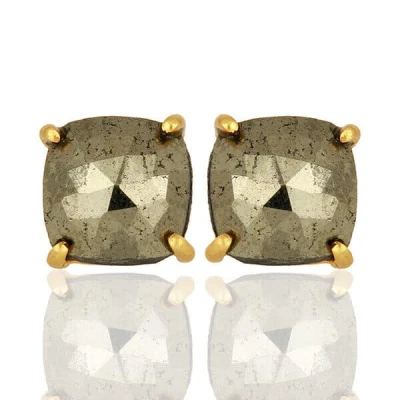 Boucles d'oreilles puces en plaqué or et pyrite