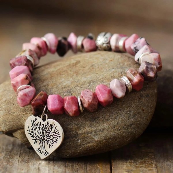 Bracelet baroque en pierres de rhodonite