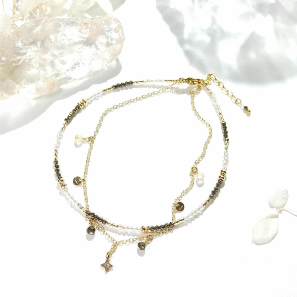 Bracelet de cheville en or avec pyrite et citrine