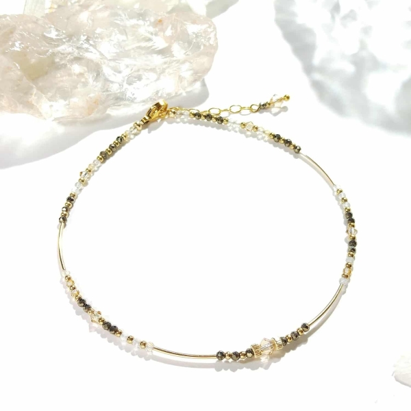 Bracelet de cheville en or avec pyrite et citrine