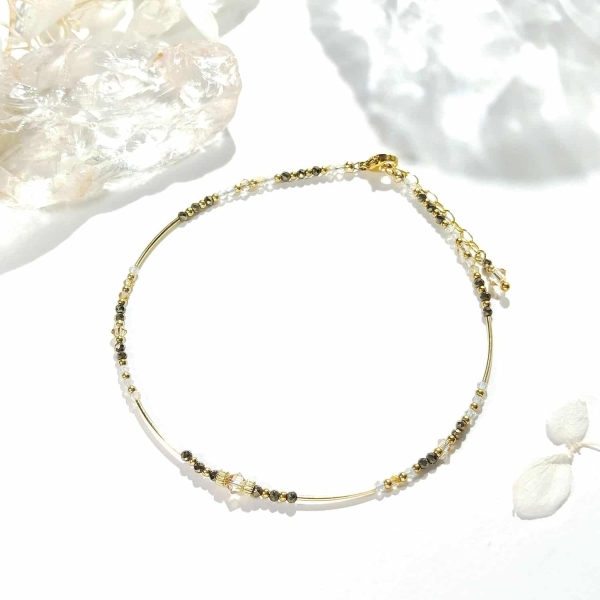 Bracelet de cheville en or avec pyrite et citrine