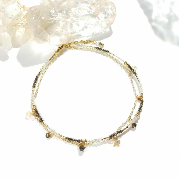 Bracelet de cheville en or avec pyrite et citrine