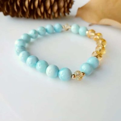 Bracelet en perles de larimar et citrine