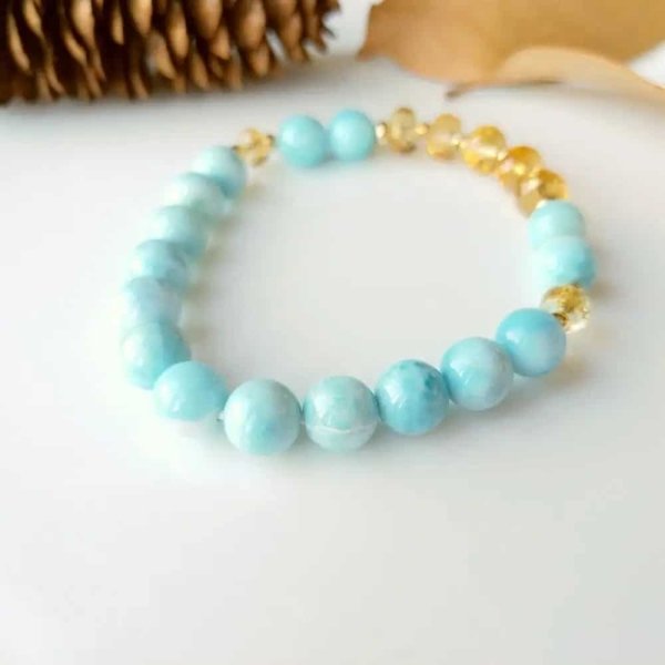 Bracelet en perles de larimar et citrine