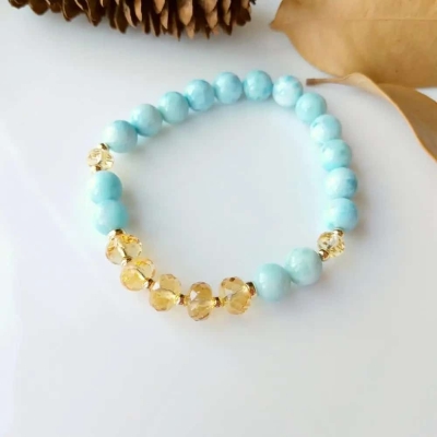 Bracelet en perles de larimar et citrine