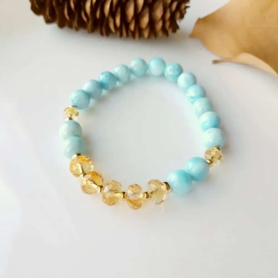 Bracelet en perles de larimar et citrine