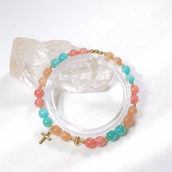 Bracelet en perles de rhodochrosite et d'amazonite