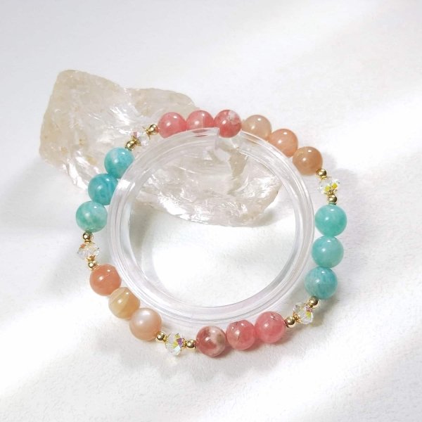 Bracelet en perles de rhodochrosite et d'amazonite