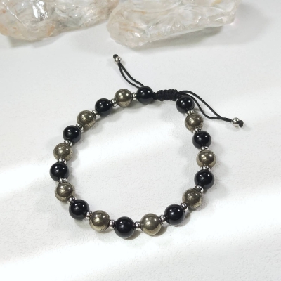 Bracelet en pyrite et onyx noir pour homme