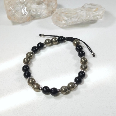 Bracelet en pyrite et onyx noir pour homme