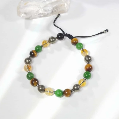 Bracelet en pyrite, jade et oeil de tigre pour homme