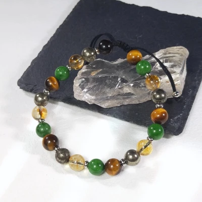 Bracelet en pyrite, jade et oeil de tigre pour homme