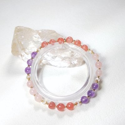 Bracelet en rhodochrosite, améthyste et quartz rose