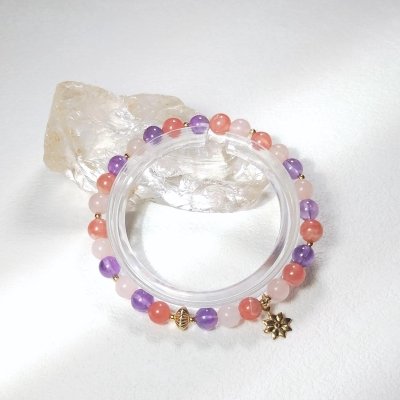 Bracelet en rhodochrosite, améthyste et quartz rose
